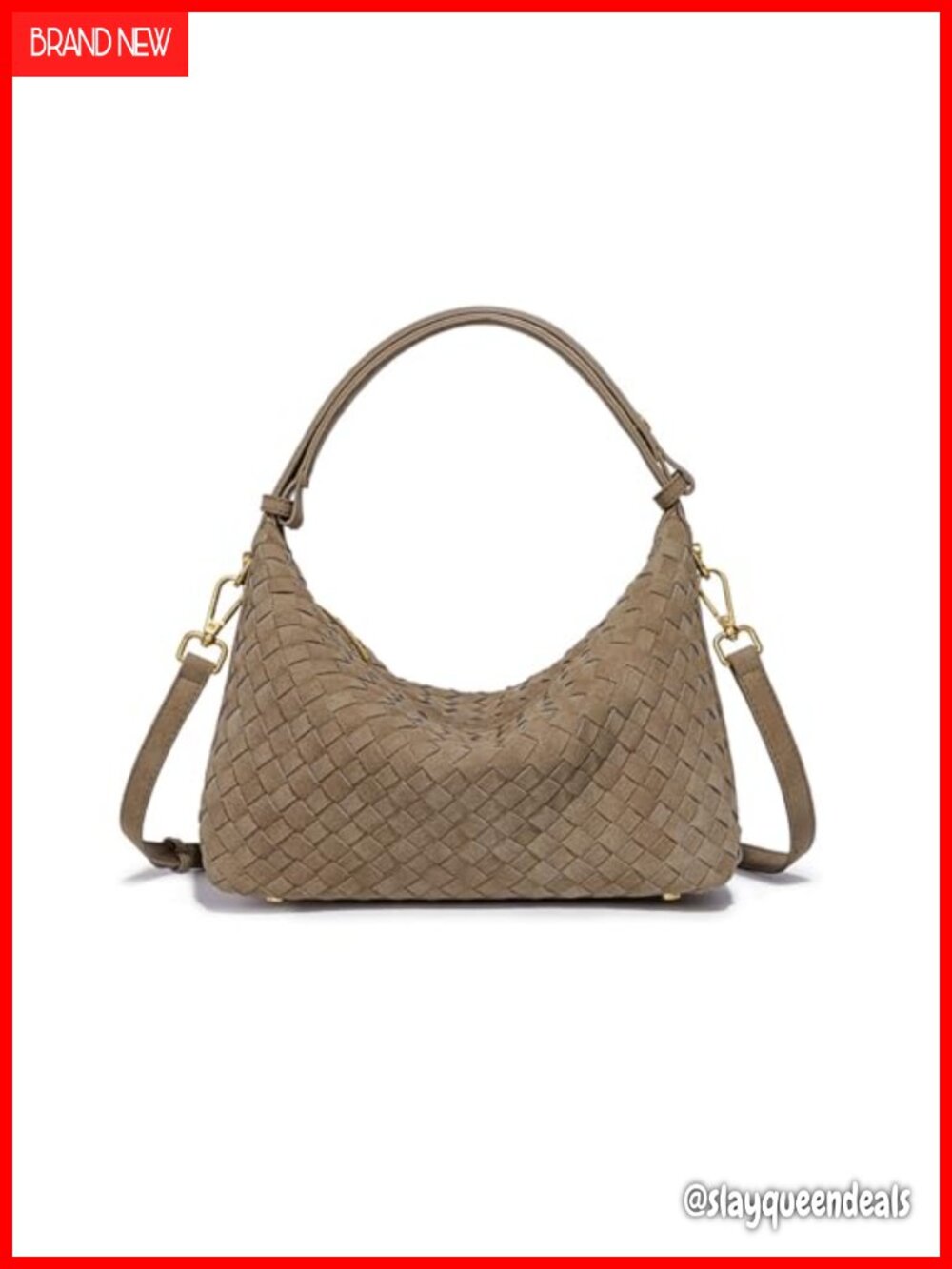 Woven Faux Suede Crescent Hobo Shoulder Bag Satchel